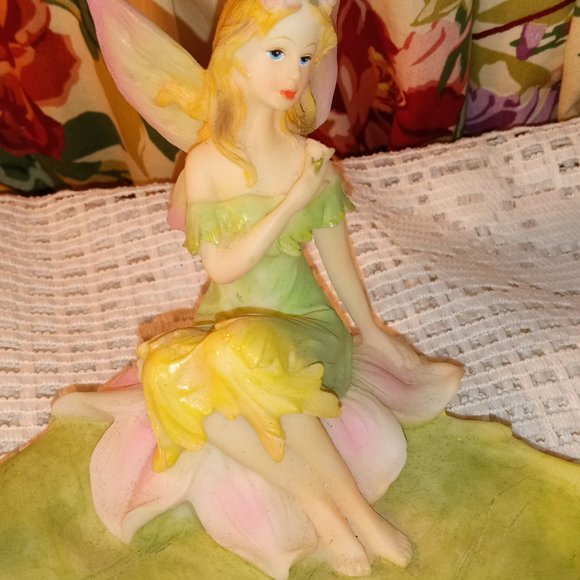 GREEN COLORFUL FAIRY LEAF DISH JERELRY TRINKET 6" HOLDER - Picture 4 of 8